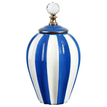 Mark Roberts Spring 2022 Classic Stripe Vase with Lid, Large, 13", Blue