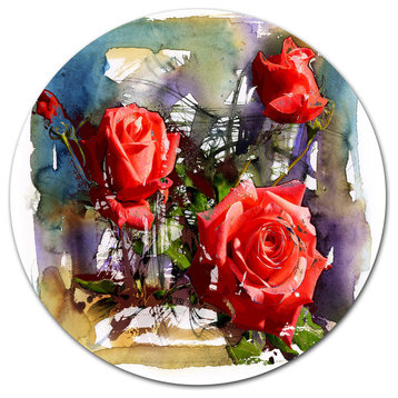 Red Roses Composition, Floral Round Wall Art, 23"