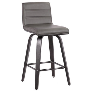Armen Living Vienna Faux Leather Swivel Counter Stool in Gray/Brushed Black