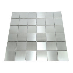 Matte Silver Stainless Steel Metallic Square Glass Mosaic Tiles - Home Accessories & Decor