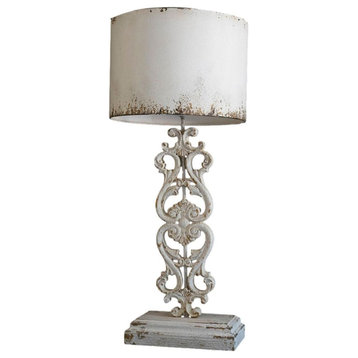 Ornate Vintage Style Scroll Table Lamp 36 in Antique White Medallion Damask