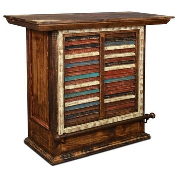 La Boca Rustic Solid Wood Bar and Wine Cabinet With Metal Foot Rail