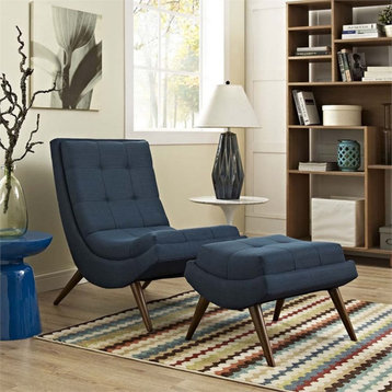 Pemberly Row Modern Fabric Lounge Chair and Ottoman in Azure