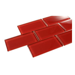 Fire Red Glossy Subway Glass Mosaic Tiles - Home Accessories & Decor
