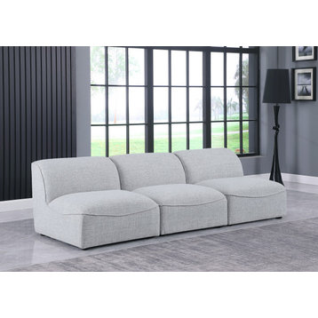 Miramar Linen Textured Fabric Upholstered 3-Piece Modular Sofa, Grey