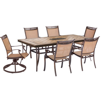 Fontana 7-Piece Dining Set, 2 Swivel Rockers, 4 Chairs, Large Tile Table