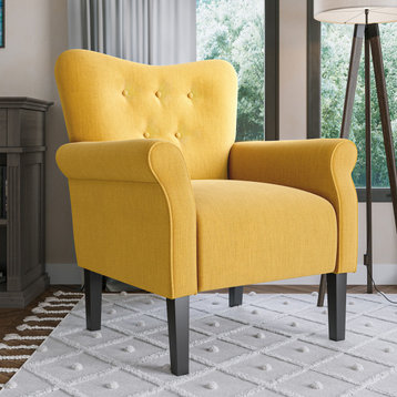 High Wingback Linen Armchair, Citrine Yellow