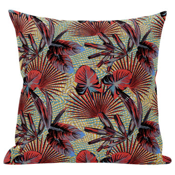 16" Red Yellow Tropical Suede Throw Pillow
