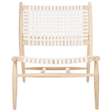 Leil Leather Woven Accent Chair, Natural/White