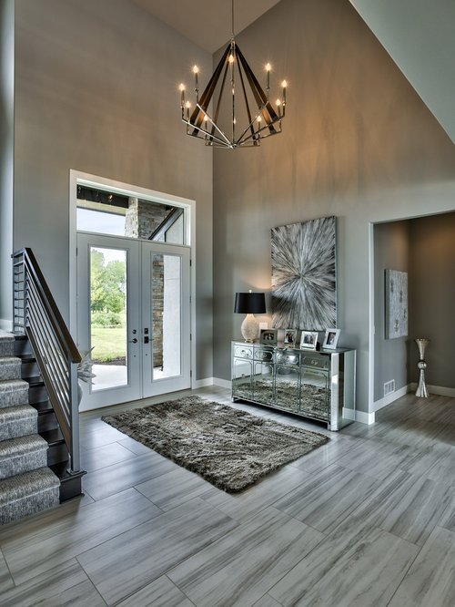 Contemporary Entryway Design Ideas, Remodels & Photos with Gray Walls