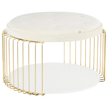 Canary Coffee Table, Gold Metal, White Mdf, White Velvet