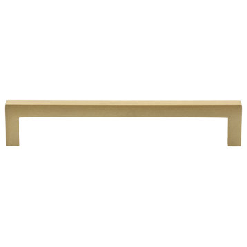 6-1/4" Screw Center Solid Square Bar Handle Pull, Satin Gold, Set of 20