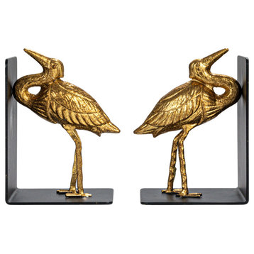 Decorative Cast Iron Bird Bookends, Gold, Set of 2