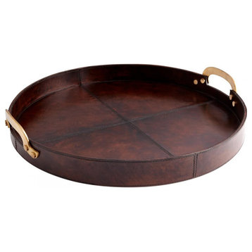 Bryant Tray, Brown, Wood and Leather, 3.25"H (6975 M6G7P)