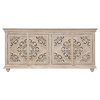 Carter Eagle 4-Door Sideboard in Distressed White Finish on Mango Solid Wood