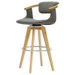 New Pacific Direct - Darwin Fabric Bamboo Bar/ Counter Stool, Stokes Gray, Bar Stool - Darwin 360-degree-swivel bar stool with bamboo legs is a first-rate example of how classic forms evolve to become modern-day favorites. In the tradition of iconic Mid-Century Modern design, this open, airy chair’s shell is made from bent wood; it's upholstered in a versatile and on-trend fabric called Stokes Linen; Stokes Gray. Bronze nailheads are placed by hand to enhance the chair's curves. Some assembly required.