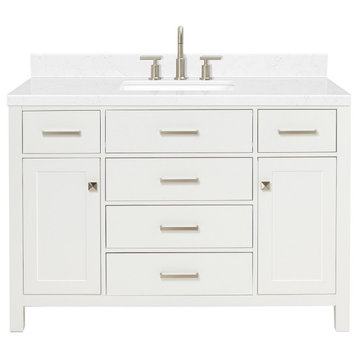 Ariel Bristol 48" Single Rectangle Sink Bathroom Vanity, Carrara Quartz, White