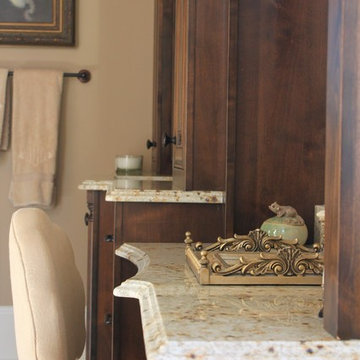 Ashland Master Bath, Colonial Gold Granite Countertops, Vanity with Make Up