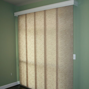 Simple Solutions in Window Treatments - Panel Track shade with wood valance