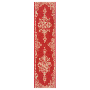Safavieh Beach House Bhs180Q Traditional Rug, Red and Creme, 2'2"x4'0" Runner