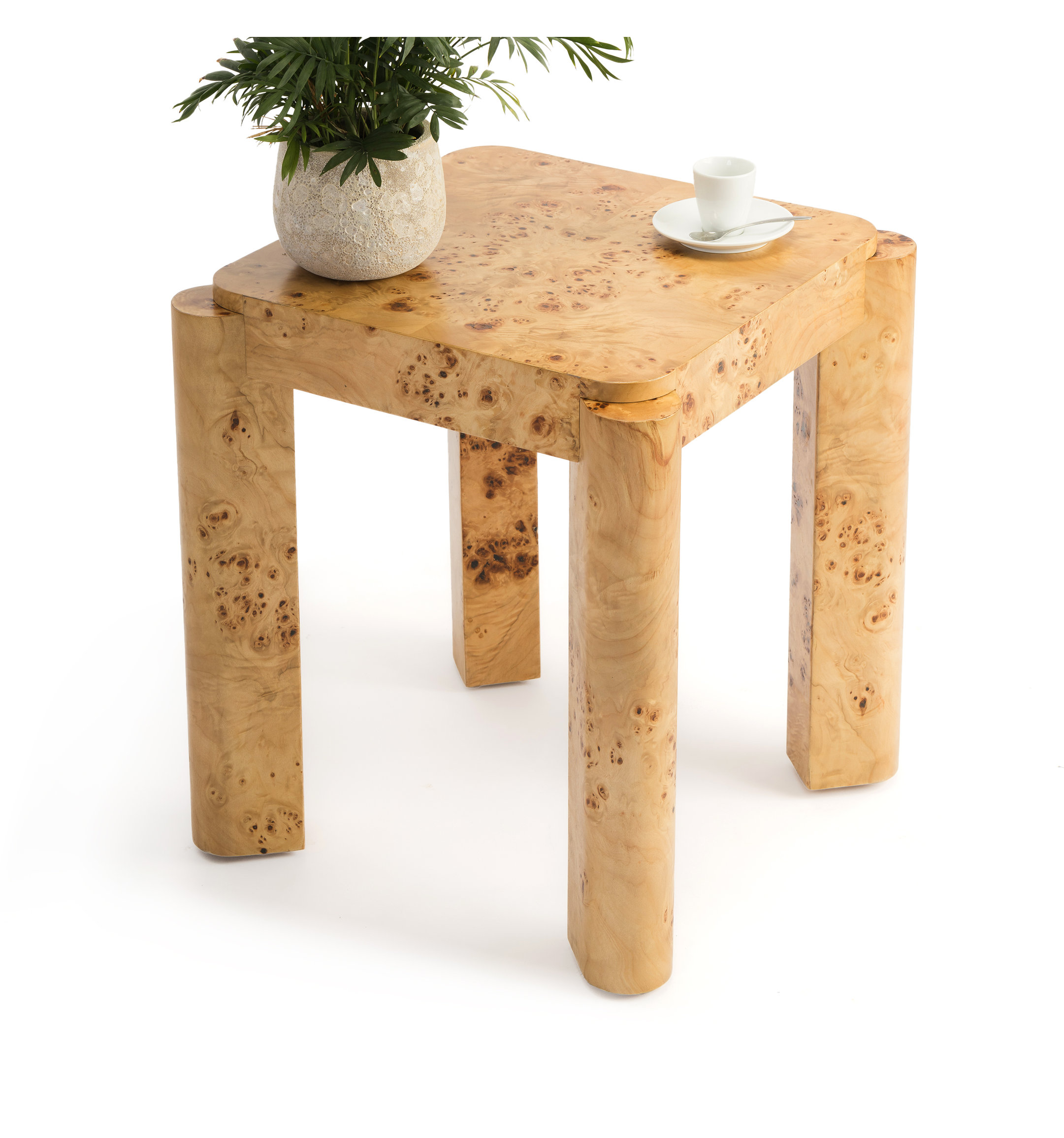 Studio London Chorus Modern Wooden Side Table Nightstand with Clear Maple Burl
