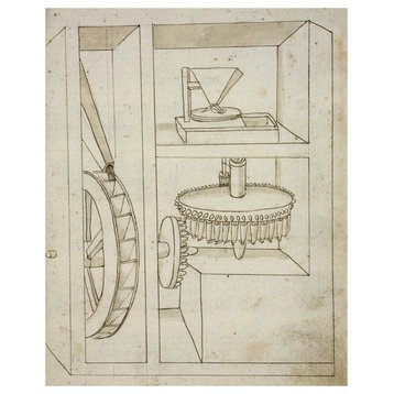 "Folio 40: mill with overshot water wheel" Paper Art, 22"x26"