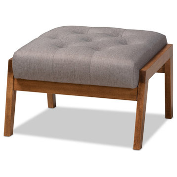Modern Grey Fabric Upholstered Walnut Finished Wood Footstool