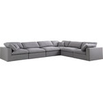 Meridian Furniture - Serene Linen Textured Fabric Deluxe Comfort 6-Piece L-Shaped Sectional, Gray - There's lots to love about the Serene linen textured deluxe cloud-like comfort modular collection, and this piece is not an exception. The soft Gray linen textured fabric is cozy and sleek to the touch while the overstuffed down/feather cushions provide gentle support so you can relax and unwind like a VIP. Customize your seating with this modular set by adding the pieces you like most. Latches under each piece make it easy to snap them into position for a look that's modern yet welcoming.