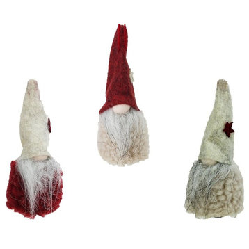 Set of 3 Plush Red and Beige Decorative Gnome Hanging Christmas Ornaments 3.75"