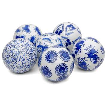 4" Blue and White Decorative Porcelain Ball Set