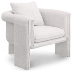 Meridian Furniture - Stylus Boucle Fabric Upholstered Accent Chair, Cream - Provide family, friends, and guests with a comfortably stylish spot to sit with this Stylus boucle accent chair. Modern from top to bottom, this chair features a contemporary design that's well at home in your modern room. This rich cream boucle fabric upholstery is soft and yielding to the body yet durable and tough for everyday use. Plump cushions ensure total support and comfort for your body as you rest and relax.