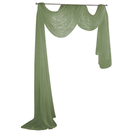 Sheer Voile 216" Long Window Scarf Swag, Sage Green