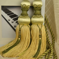 6 Colors QYM09 Faux Silk Curtain Tassel Tie Backs in Green in Yellow Color - Window Treatment Accessories