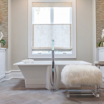 Rectangular Freestanding Tub with Faux Goat-Hair Bench