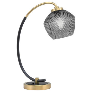 1-Light Desk Lamp, Matte Black/New Age Brass Finish, 6" Smoke Textured Glass