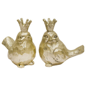 Sagebrook Home Gold Birds With Crowns Sculpture Figurine, Set of 2
