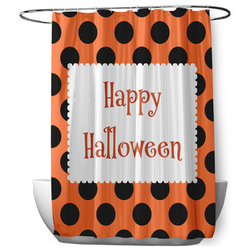 70"Wx73"L Halloween Happy Halloween Dots Shower Curtain, Traditional Orange
