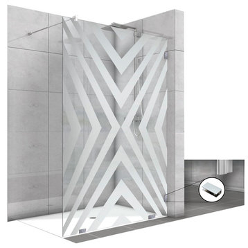 Fixed Glass Shower Screen With Frosted  Geometric Design, Non-Private, 27-1/2" X 75"
