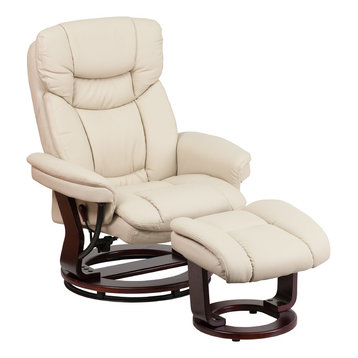 Flash Furniture Leather Swivel Recliner and Ottoman in Beige