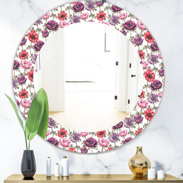 Designart Purple Bloom 2 Traditional Frameless Oval Or Round Bathroom Mirror, 32