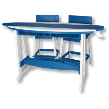 6' Surfboard Table, 4 Chairs, All Weather Outdoor Poly Set, Bright Blue/White