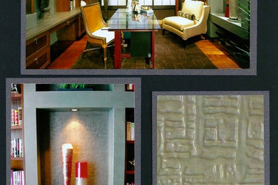 Inspiration for a mid-sized modern freestanding desk medium tone wood floor study room remodel in Denver