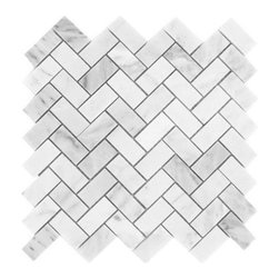 1" x 2" Aspen white Honed Herringbone Marble Mosaic - Wall And Floor Tile