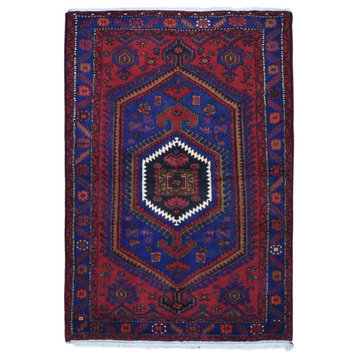 Red New Persian Hamadan Organic Wool Serrated Medallion Design Rug, 4'6"x6'8"