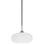 Toltec Lighting - Paramount Mini Pendant, Matte Black & Brushed Nickel, 13" White Muslin - Enhance your space with the Paramount 1-Light Mini Pendant. Installation is a breeze - simply connect it to a 120 volt power supply and enjoy. Achieve the perfect ambiance with its dimmable lighting feature (dimmer not included). This pendant is energy-efficient and LED-compatible, providing you with long-lasting illumination. It offers versatile lighting options, as it is compatible with standard medium base bulbs. The pendant's streamlined design, along with its durable glass shade, ensures even and delightful diffusion of light. Choose from multiple finish, color, and glass size variations to find the perfect match for your decor.