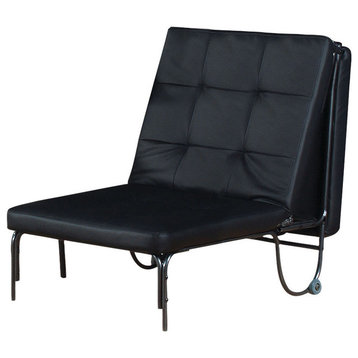 Adjustable Metal Futon With Faux Leather Upholstered Tufted Details And