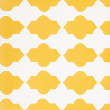 8"x8" Tafrout Handmade Cement Tile, Yellow/White, Set of 12