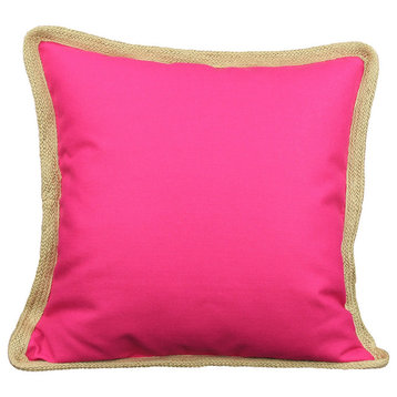 Square Jute Trimmed Pillow, Fuchsia