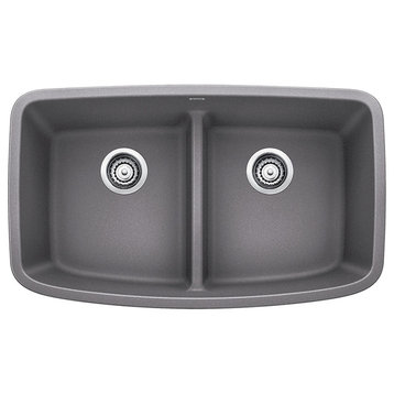 Blanco Valea Silgranit Low-Divide Undermount Kitchen Sink, Metallic Gray
