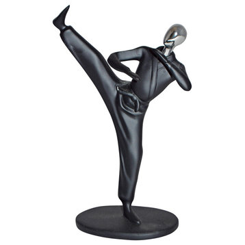 Karate, Krav Maga Front Kick, Black Chrome, Resin Statue - Size: 3" x 7" x 11"